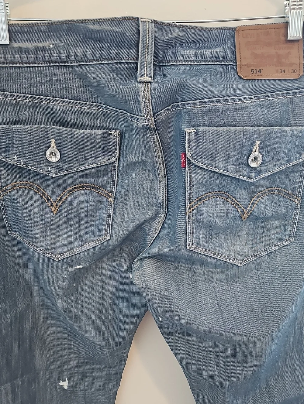 Levi's 514 Slim Straight Jeans Mens Size 34‎ Blue Flap Pocket Denim Cotton Blend